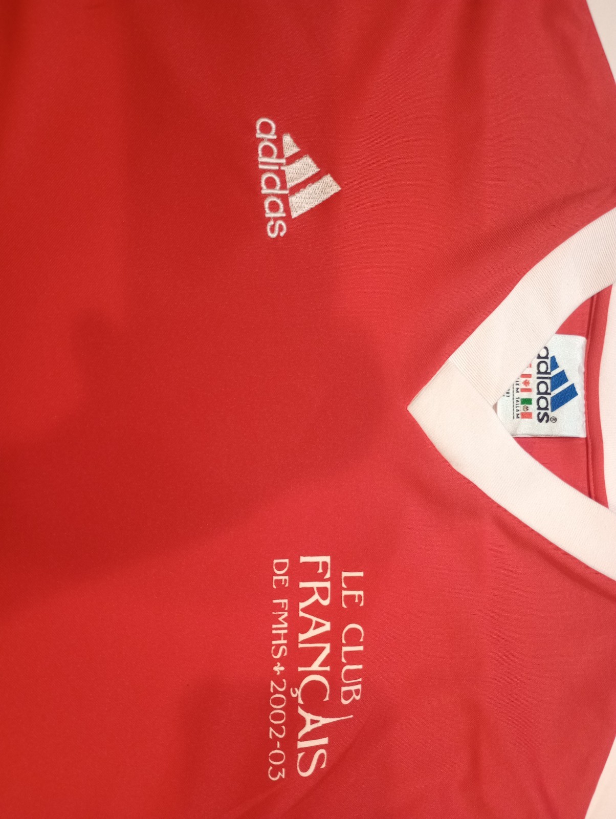 Vintage Adidas Soccer Jersey Medium Red 2002-03 Le Club Francias De FMHS Futbol thumbnail 2