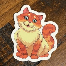 Fluffy Orange Cat Sticker - Cartoon Cat Kitten Feline Blue Eyes 2.75