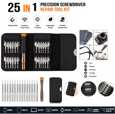 Mini Schraubendreher Set 25 in 1 Elektronik Reparatur Werkzeug Kit für Handy Laptop