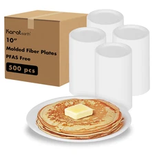 Karat Earth 10'' Paper Round Plates, PFAS Free, Molded Fiber, White - 500 pcs
