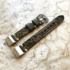 Green and Yellow Embossed Handmade Leather Watch Band Strap for Fitbit Charge 2