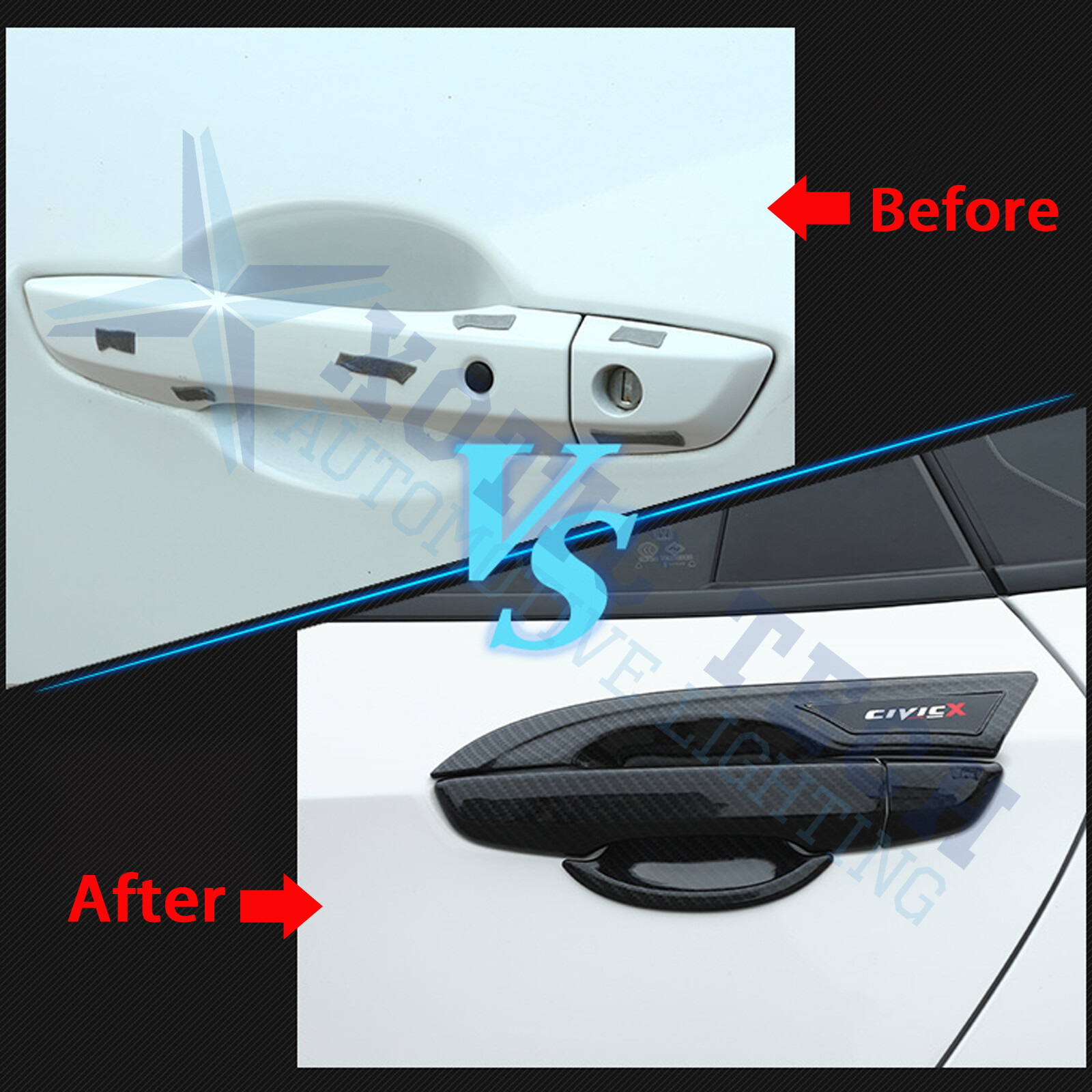 Door Handle + Bowl Cover Trims Carbon Fiber Style For Honda Civic 10th 2016-2021