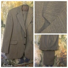 MENS SUIT GREY WOOL HERRINGBONE DEBENHAMS VGC WORN ON FILM INC UK PP