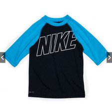Nike Swim Boys' Heather Half Sleeve Hydroguard, Black/Blue, M