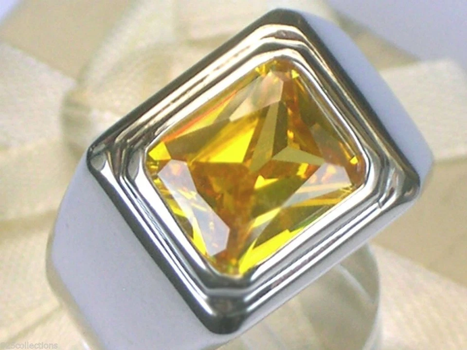 11 X 9 мм Solitaire ноября желтый Solitaire камень мужской родий кольцо размер 7-15 - Изображение 3 из 4