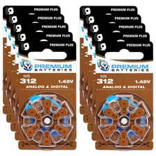 Premium Batteries Size 312 Hearing Aid Batteries (60 Pack)
