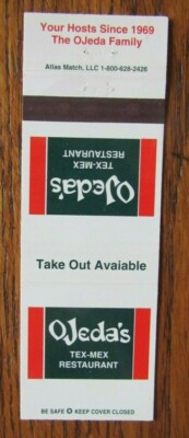DESOTO & DALLAS TEXAS MATCHCOVER OJEDA'S MEXICAN FOOD EMPTY MATCHBOOK COVER -E