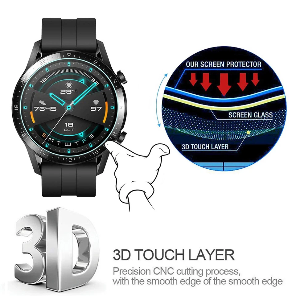 2X Gorilla Glas Displayschutzfolie für Huawei Watch GT, GT2, GT2 E GT2 Pro Cover - Bild 2 von 4
