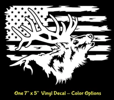 Elk American Flag 7" x 5" Vinyl Decal Car Truck Window Wall Mirror Door