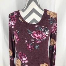No Boundaries Long Sleeve Red Pink Yellow Floral Dress Juniors Large 11/13