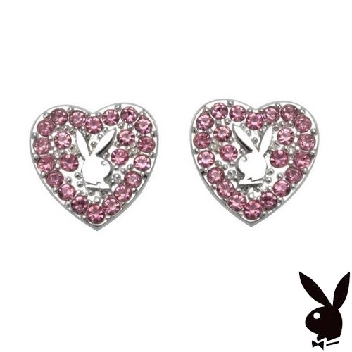 Playboy Earrings Heart Bunny Stud Logo Silver y2k Play Boy NOS NWT NIB HTF RARE - Picture 1 of 12