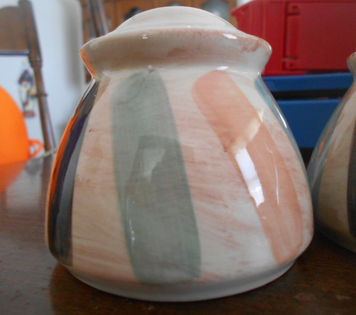 Teramo Salt Pepper Set 2 3/4" H Pfaltzgraff Stoneware Tan Orange Green Purple ! - Picture 2 of 12