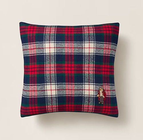 Neu mit Etikett Polo Ralph Lauren klassisch kariertes HOLIDAY BEAR 20”x20” Baumwoll-Akzentkissen