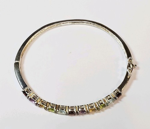 Sterling Silver Hinged Bangle Bracelet w/ Garnet Amethyst Citrine Peridot Topaz - Picture 6 of 7