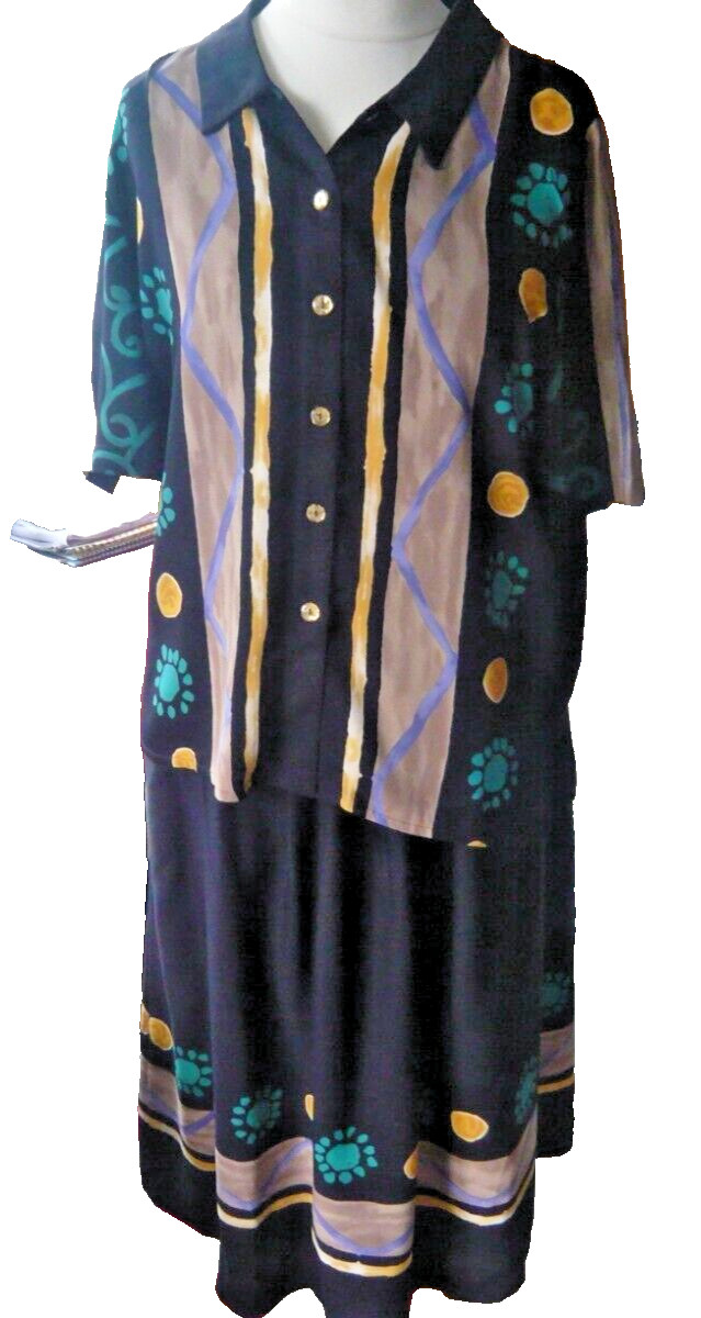 DAVID NIEPER  Navy/Multi Patterned Blouse Set UK … - image 1