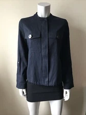PRINCIPLES Navy Linen Cotton Mix Lined Jacket With Chest Pockets Size 8 NWOTS