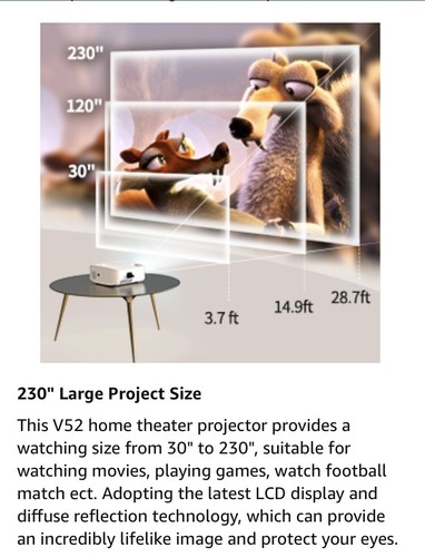 WEWATCH V52 Projector 1080P Full HD 230'' WiFi HDMI & Portable Projector Screen - Picture 9 of 16