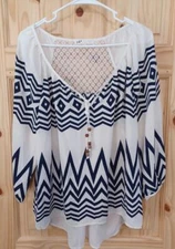 Jolt Womens Blouse Top XL Boho Beads Lace Back Hi Lo Hem Beach