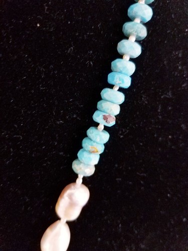 Vtg Mexican Faceted Turquoise Rondelle Beads Gen Pearl Necklace Sterling Silver - Picture 4 of 7