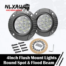 2x 4" Round Flush Mount LED Light Bar Spot Flood Reverse Fog Work Lights 12V 24V