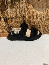 UGG OH YEAH SLIDE Sheepskin Slipper Sandals 1107953 Black Fur Women's Size 10