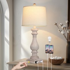 27.5" Farmhouse Table Lamp for Living Room,Vintage Bedside Lamp with USB C A ...