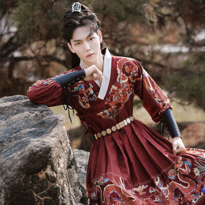 Mens Traditional Flying Fish Hanfu MIng Dynasty Costume Chinese Ancient Dress