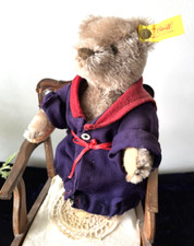 VTG STEIFF ORIGINAL TEDDY, BRASS BUTTON, FELT PADS, BEAUT MOHAIR, LUX MOHAIR