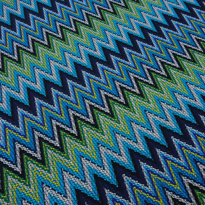 Stoff Strick Jersey Zick Zack türkis blau weiß grün gelb bunt