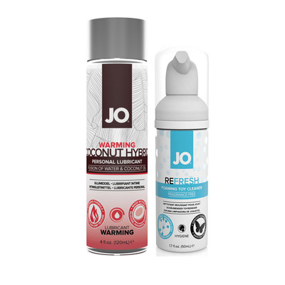 JO SiliconeFree Hybrid Warming Lubricant 4oz + Refresh Foaming Toy Cleaner 1.7oz
