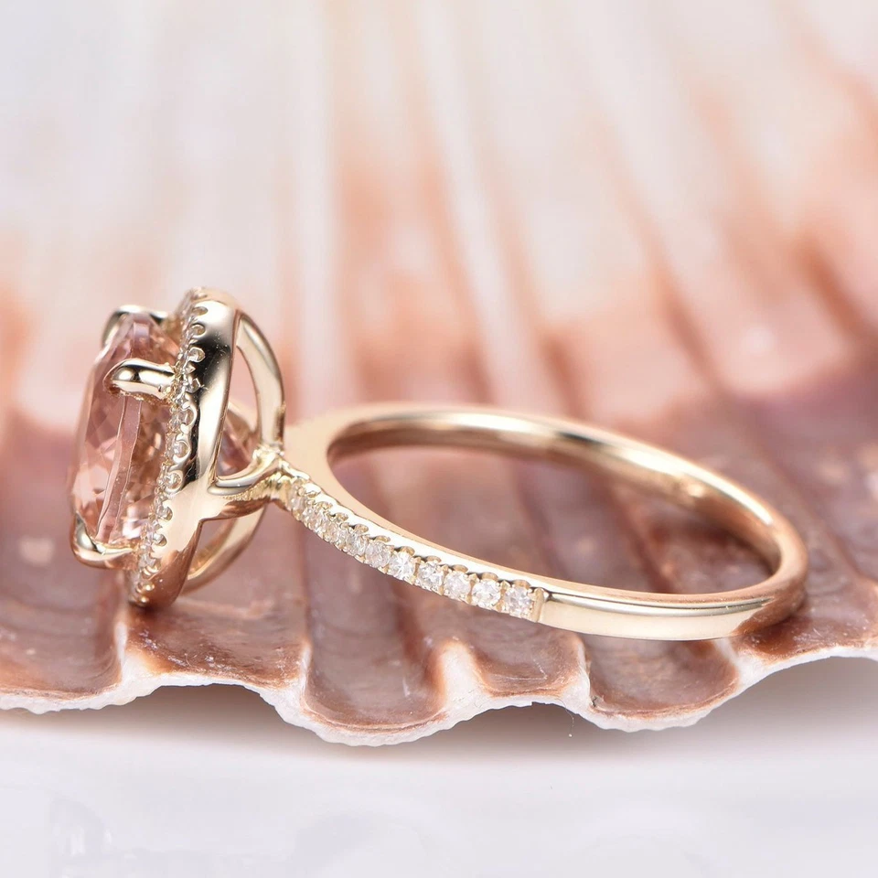 1.4ct Lab-Created Morganite Halo Promise Engagement Ring Yellow Gold Plated - Image 4 of 4