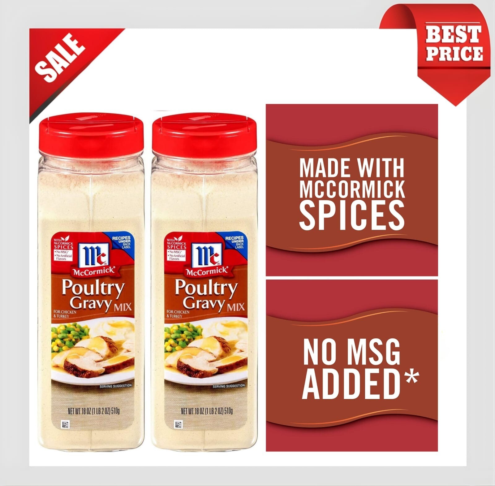 2 PACK McCormick Poultry Gravy Mix (18 oz., 510g) NoArtificial Flavors