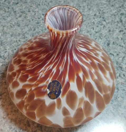 Amber Italian Vase By White Crystal Hand Blown Art Glass - Picture 3 of 8