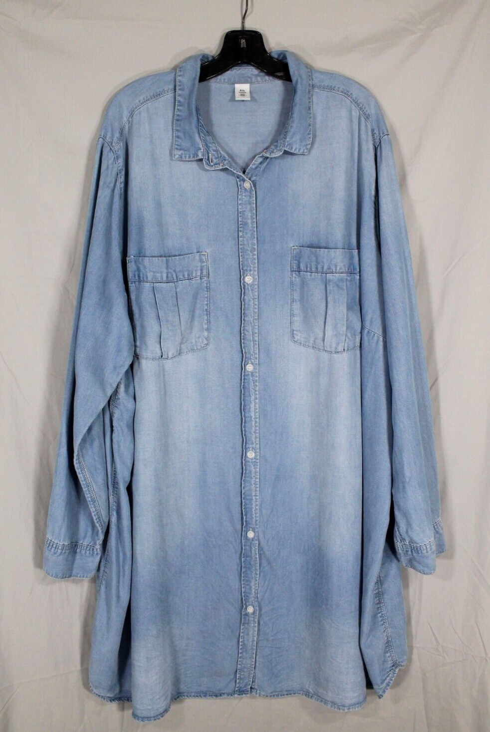 & DENIM For H&M Blue TENCEL CHAMBRAY 2-Pocket BUTTON-UP Shift SHIRT DRESS Sz 3XL