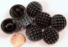 8 Black Shiny Plastic Berry Design Shank Buttons 7/8" 23MM # 6308