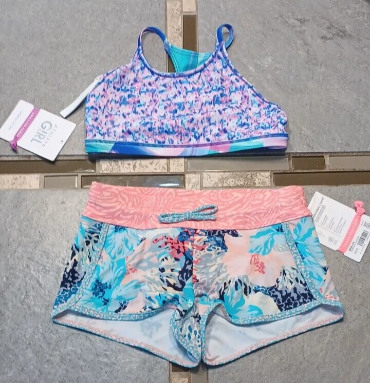 Nuevo con etiquetas Top de bikini reversible Athleta Girl M 8/10 Santorini + corto de natación Cannonball Foto 2 de 4