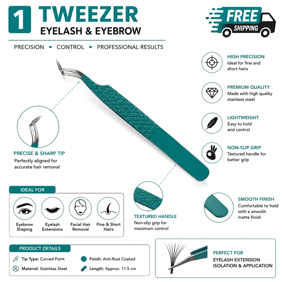7 Pieces Eyelash Extension Tweezers Set Precision Lash Eyebrow Beauty Tools Kit - Image 3 of 4