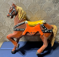 Vintage Wood Carousel Horse Hand Carved Painted - 6.75 Inches Long