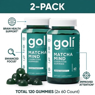 Goli Matcha Mind Cognitive Gummies 2-Pack Bundle Focus & Attention 120ct