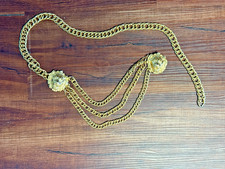 1970s RARE ACCESSOCRAFT NYC goldtone cable link chain 2 Lion Heads woman's belt