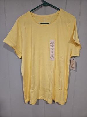 St Johns Bay Women's Short Sleeve Essential Tee Yellow 2X Lemon Parfait Crew NWT