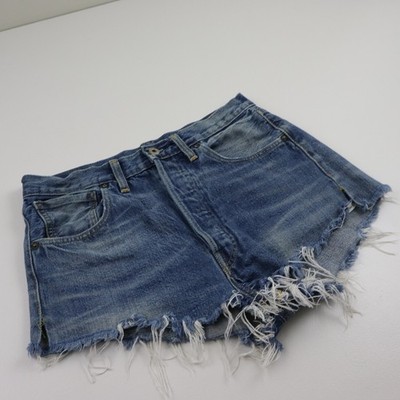 Levis Big E S501xx Cut Off Red Line Selvedge Denim Shorts Size 28 Vintage Jeans