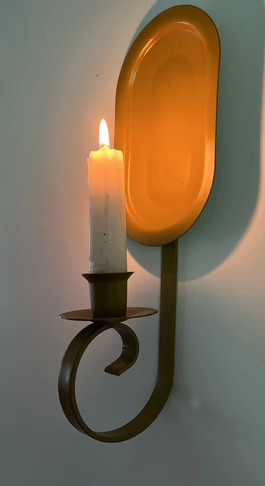 Vintage Olive Green Wall Sconce Candle Holder Metal Farmhouse Boho Retro - Image 4 of 4