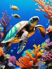 Sea Turtle Diamond Art Kits for Adults,DIY Round Full Drill 5D Diamond Painting.