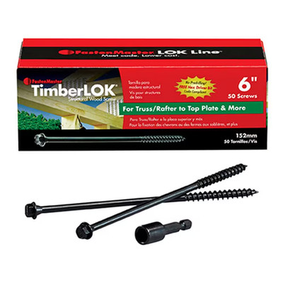 Timberlok Structural Wood Screws - 6 Inch Wood Screws with Hex Head - Black (50