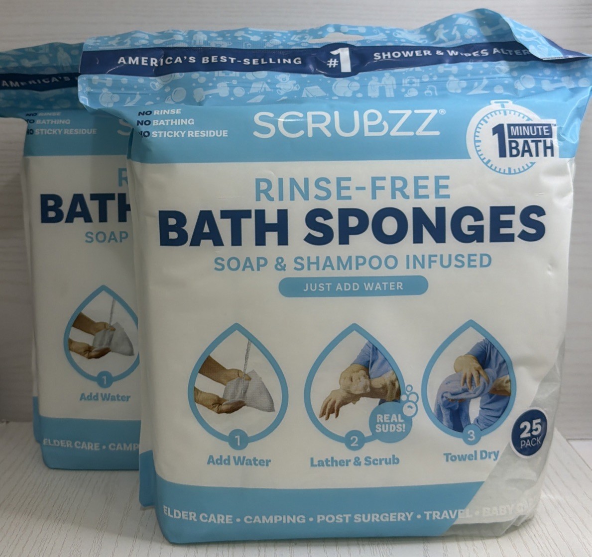 Scrubzz Disposable Rinse Free Bathing Sponges - Unscented, 50 Count