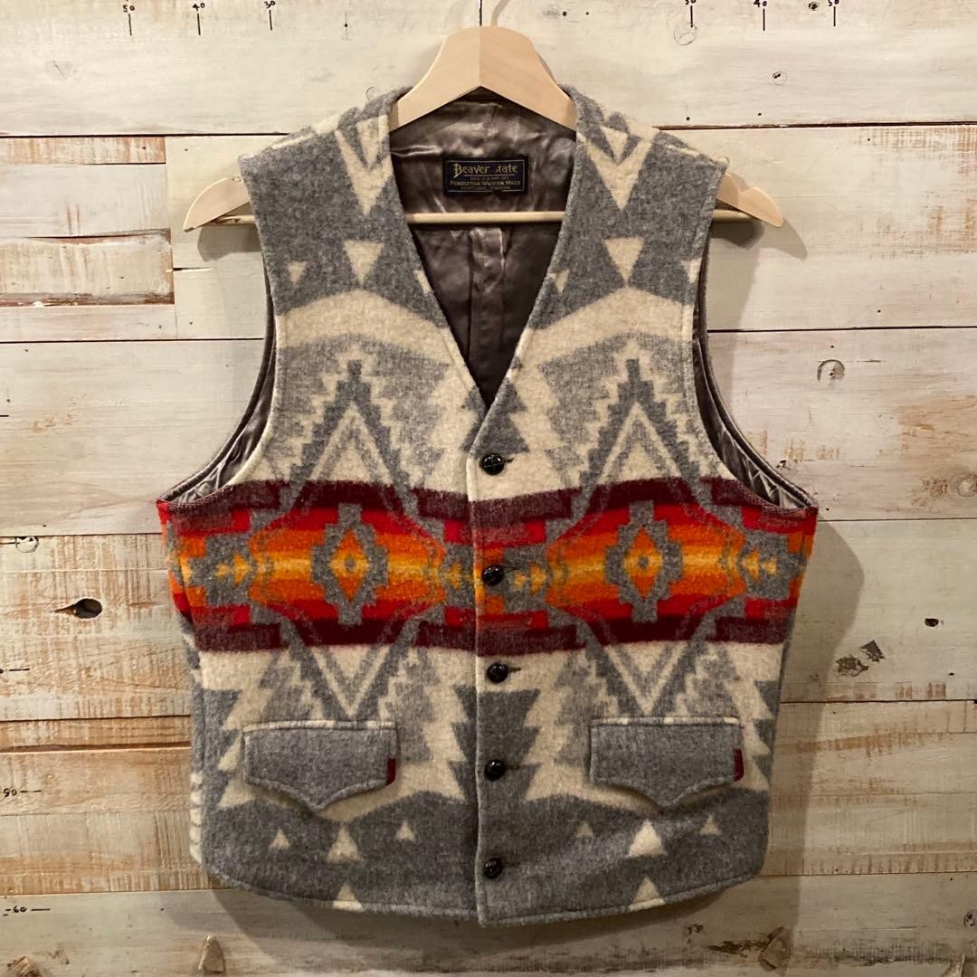 Pendleton 70s Native Pattern Wool Vest Beave Stat… - image 1