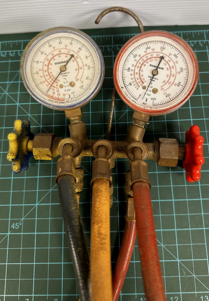 Juego de mangueras de latón de 3 válvulas Robinair HVAC de colección R-12 R-22 R-502 Foto 3 de 4