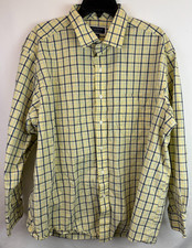 Club Room Regular Fit Performance Button Up Shirt Check Yellow Blue Mens Sz 18
