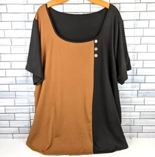 Shein Blouse Womens 5XL Black Tobacco Brown Colorblock Short Sleeve Stretch